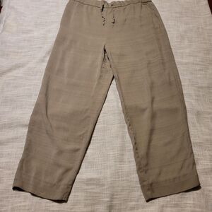 Womens Silk Pants Size Medium Green Waist Tie Casual Summer Pull On Pockets